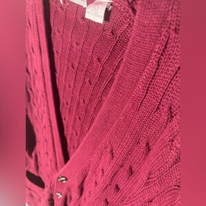 John Ashford Burgundy VNeck Cardigan Sweater with Pockets Size Large EPC